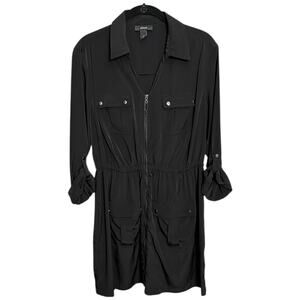 Alfani Black Zip Front Utility Shirt Dress Size 12